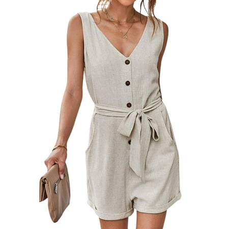 

Ma&Baby Women Sleeveless V-Neck One-piece Palysuit Bodysuit Romper S M L XL