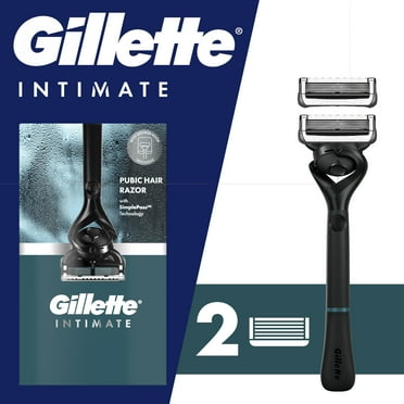 Gillette Intimate Pubic Hair Razor for Men, Black, 1 Handle, 2 Blade Refills