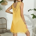 thumbnail image 5 of Lovskoo 2024 Swimsuit Coverup for Women Sleeveless Bathing Suit Bikini Tassels Beach Crochet Loose Hollow Out Coverup Skirt Yellow Free Size, 5 of 7