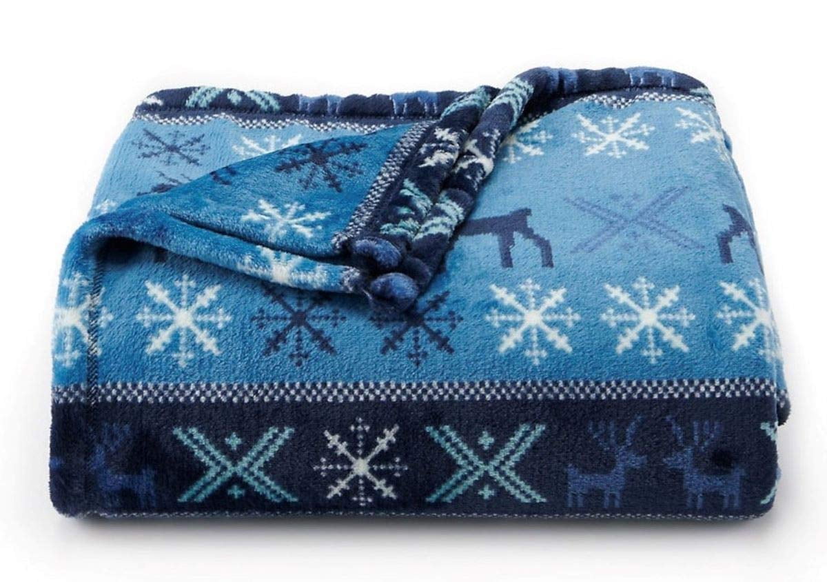 The Big One Oversized Plush Throw (Fair Isle Blue) - 5ft x 6ft Super ...