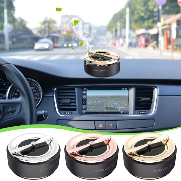 Difusor de ambientador solar para coche | Máquina de aromaterapia giratoria inteligente | Eliminador de olores con energía solar | Purificador de aire para vehículo | Botella vacía | Diseño compacto
