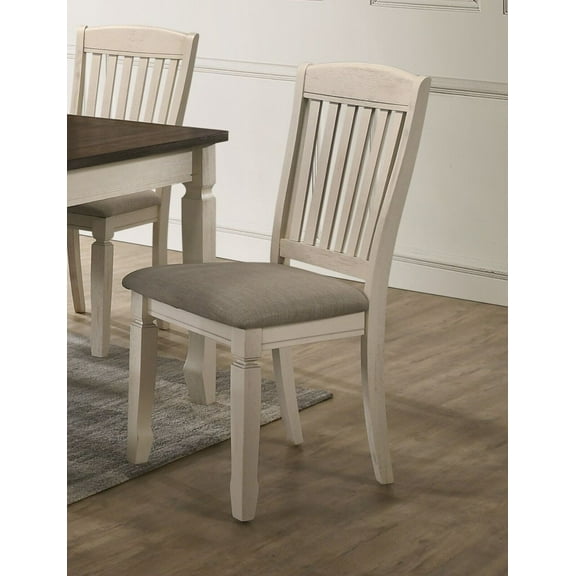 Modern Design Side Chairs Set of 4pc Cream Finish and Tan Fabric Padded Seat Slatted Backrest Dining Furniture