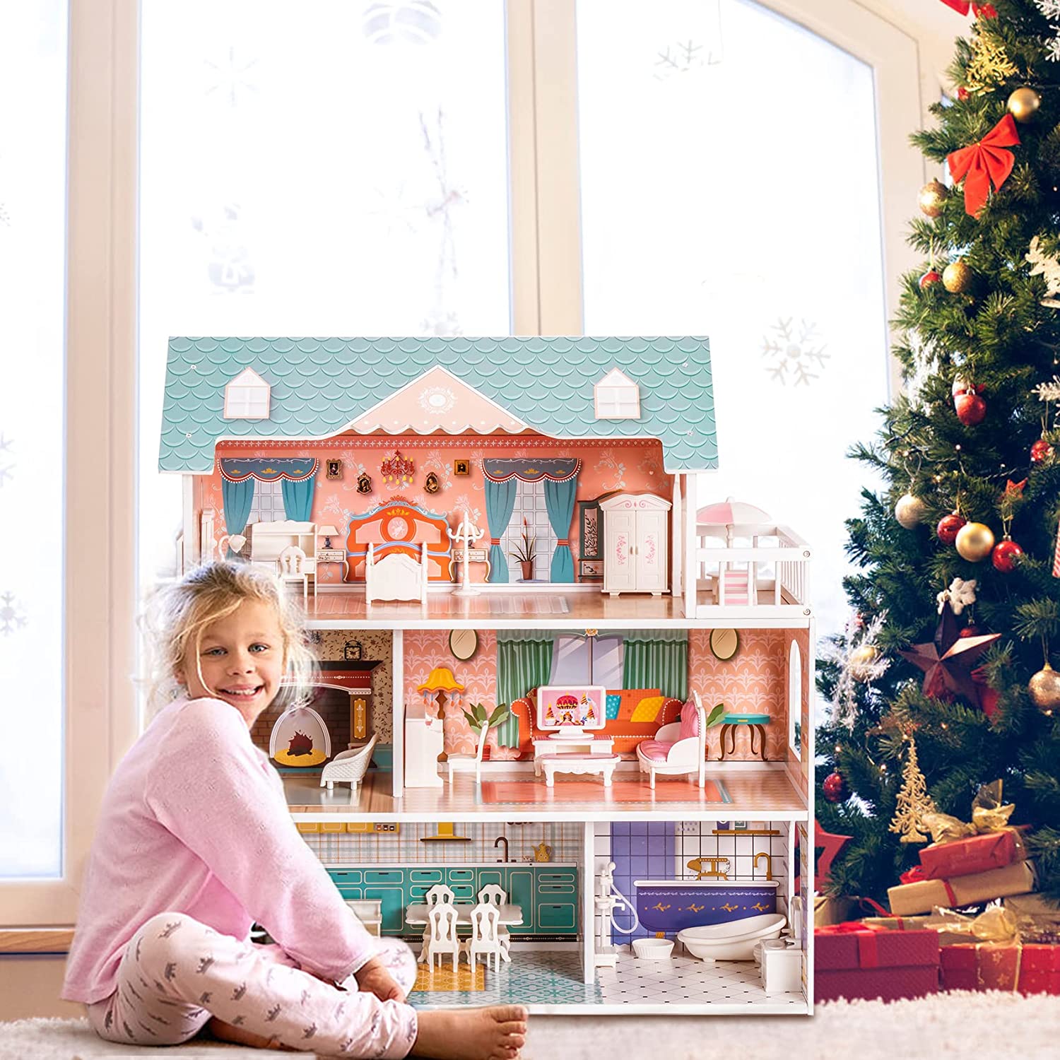 Robud Lady Wooden Dollhouse, 3 Story with Balcony photo 7