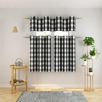 3 Pc Cotton Classic Country Farmhouse Kitchen Window Curtain Grommet Top -Black & White Buffalo Check Tier & Valance Set, 54" x 18" / 27" x 24"