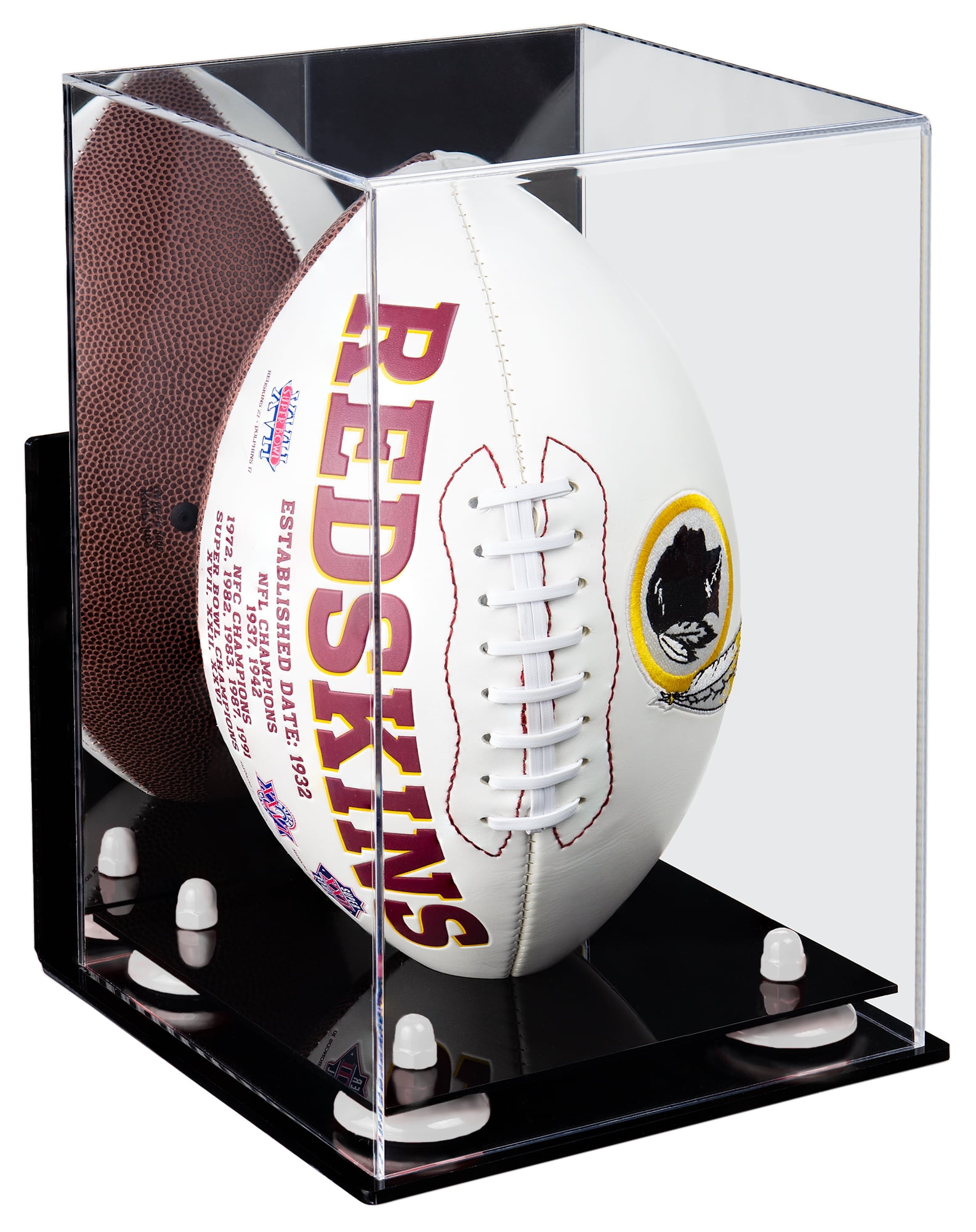 Deluxe Acrylic Football Display Case with Mirror, Wall Mount and White