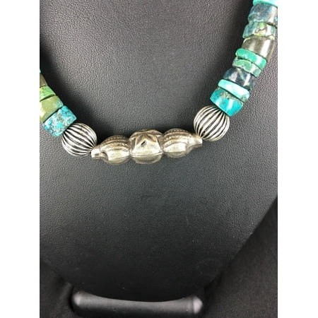 Sterling Silver Native American Design - Native American Rustic Designed Turquoise Sterling Silver Men's Necklace.