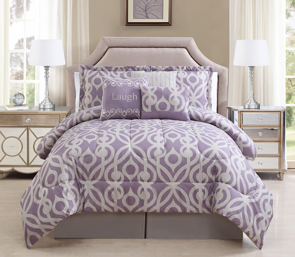 11 Piece Laugh Lavender Taupe Bed In A Bag Set Com