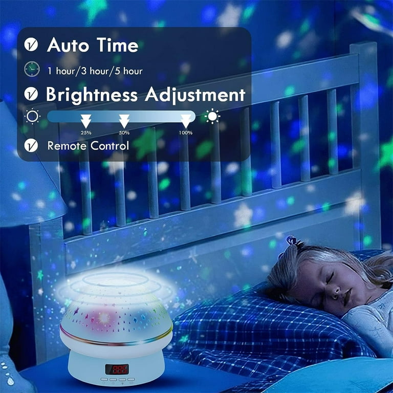 Night Light Projector,Night Light for Kids Room with Remote and Timer,360°  Rotation,3 Projection Films,17 Light Modes,9 Lullaby Songs,Kids Night Light,Birthday  Christmas Gifts for Boys Girls 