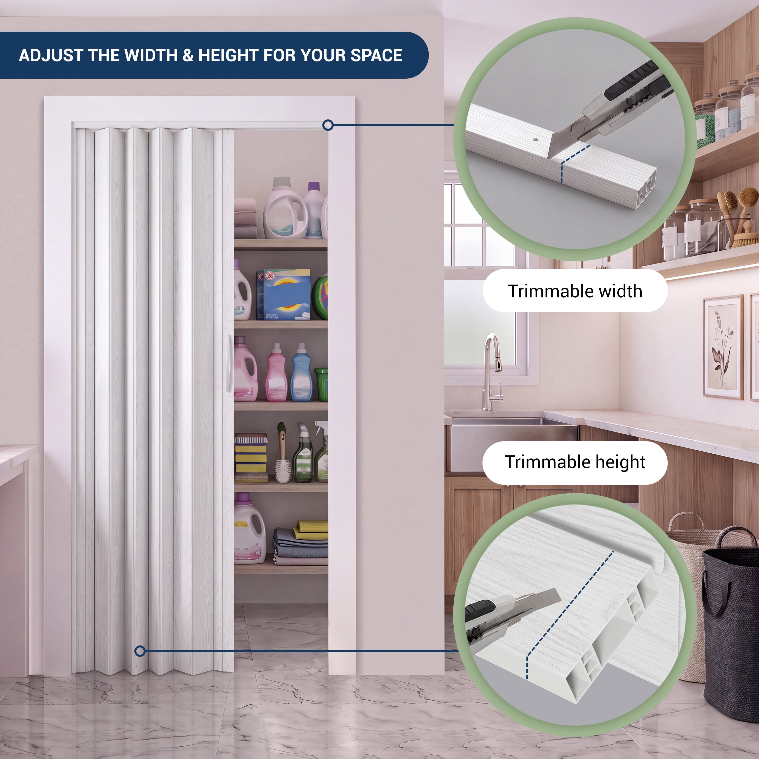 Techni Home Loft Series Premium Double Walled Foldable Accordion Door, 32"W x 80"H x 1.2"T, White RTA-LF32FD-WHT