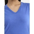 thumbnail image 4 of Time and Tru Women's Cotton Mixed Fabric V Neck Tee, Sizes XS-XXXL, 4 of 5