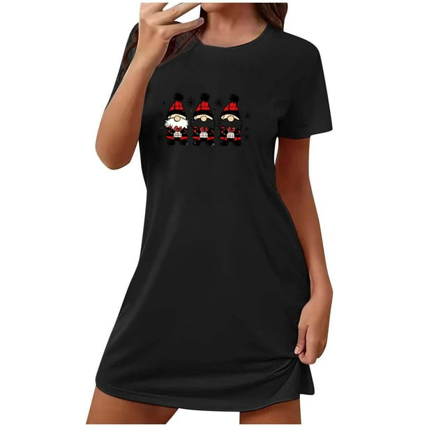 Camisón corto de talla grande para mujer, camisón de manga corta con estampado en el pecho, camisón corto