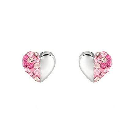 World Trade Jewelers Sterling Silver Light-rose Round Crystal Heart Stud Earrings