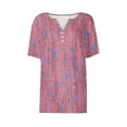 thumbnail image 4 of Plus Size Tops for Women Viikei 2025 Graphic Tee for Womens Short Sleeve Plus Size Deep O-Neck Button Basic Tee Stylish Lightweight Floral Printing Leisure Shirt Women's Spring Summer Blouse Tops, 4 of 4