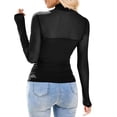 thumbnail image 4 of hlysgo Womens Mesh Sheer Long Sleeve Top Mock Turtle Neck Shirts Ruched Casual Going Out Blouses Black,L, 4 of 5