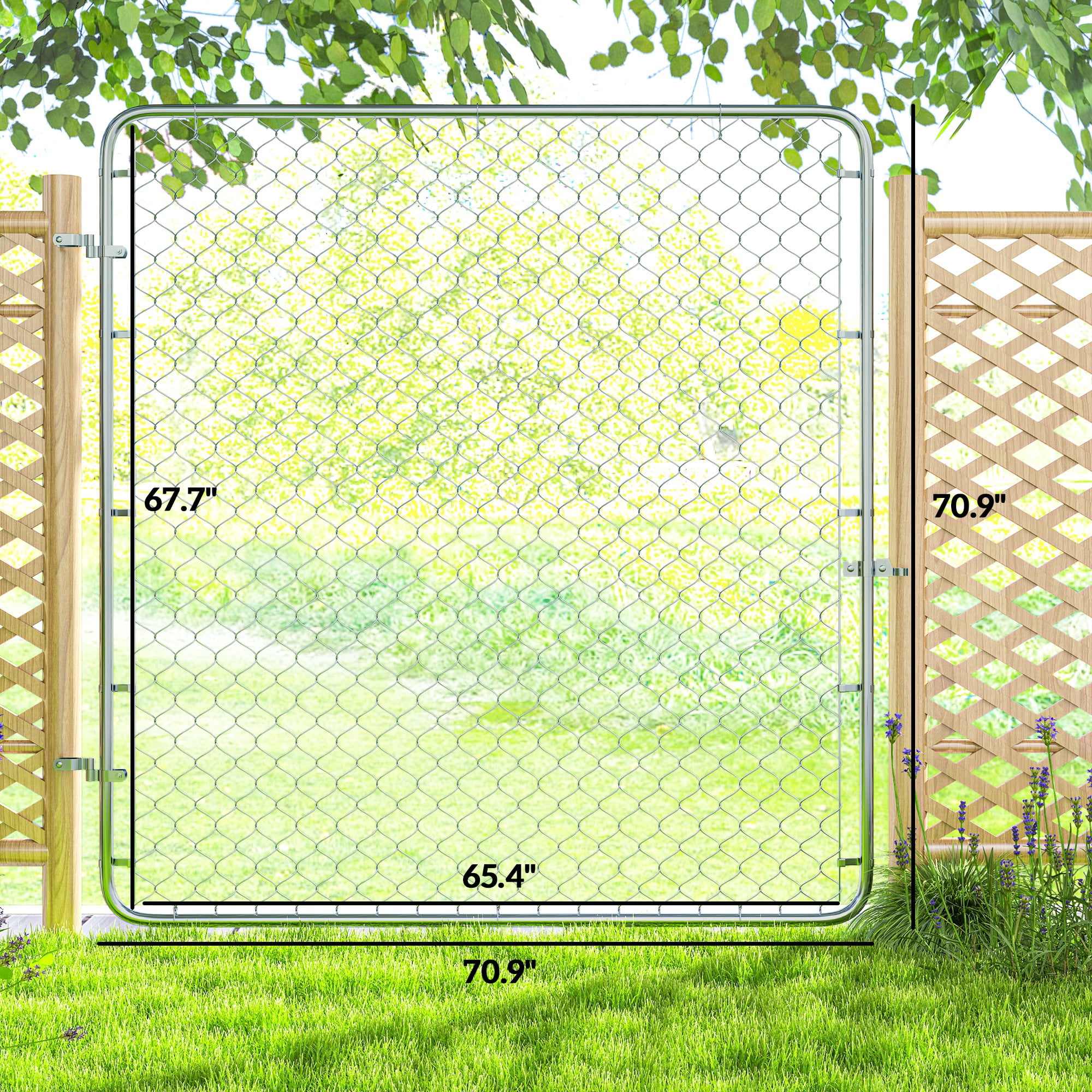 Outsunny Garden Gate Chain Link Fence Gate, Galvanized Steel Garden Door  for Yard Entrance Way, 70.9 x 70.9 in., Silver - Walmart.com