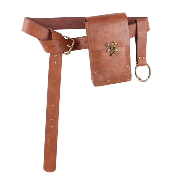 Retro Leather Waist Pouch Belt, Cosplay Utility Belt with Phone Bag
