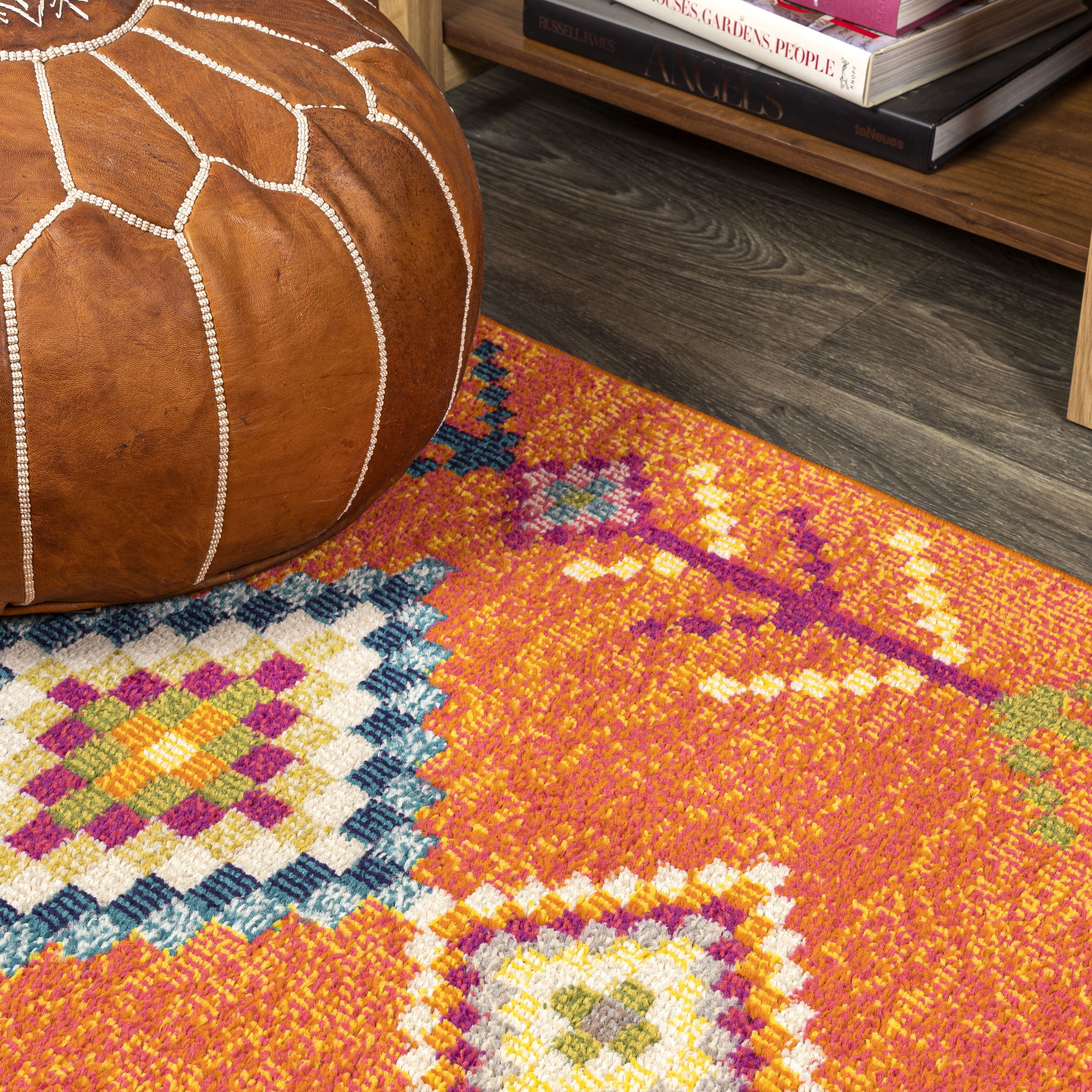 JONATHAN Y MOROCCAN HYPE 3 x 5 Area Rug, Tribal Love Geometric - Orange/Multi, MOH105C-3