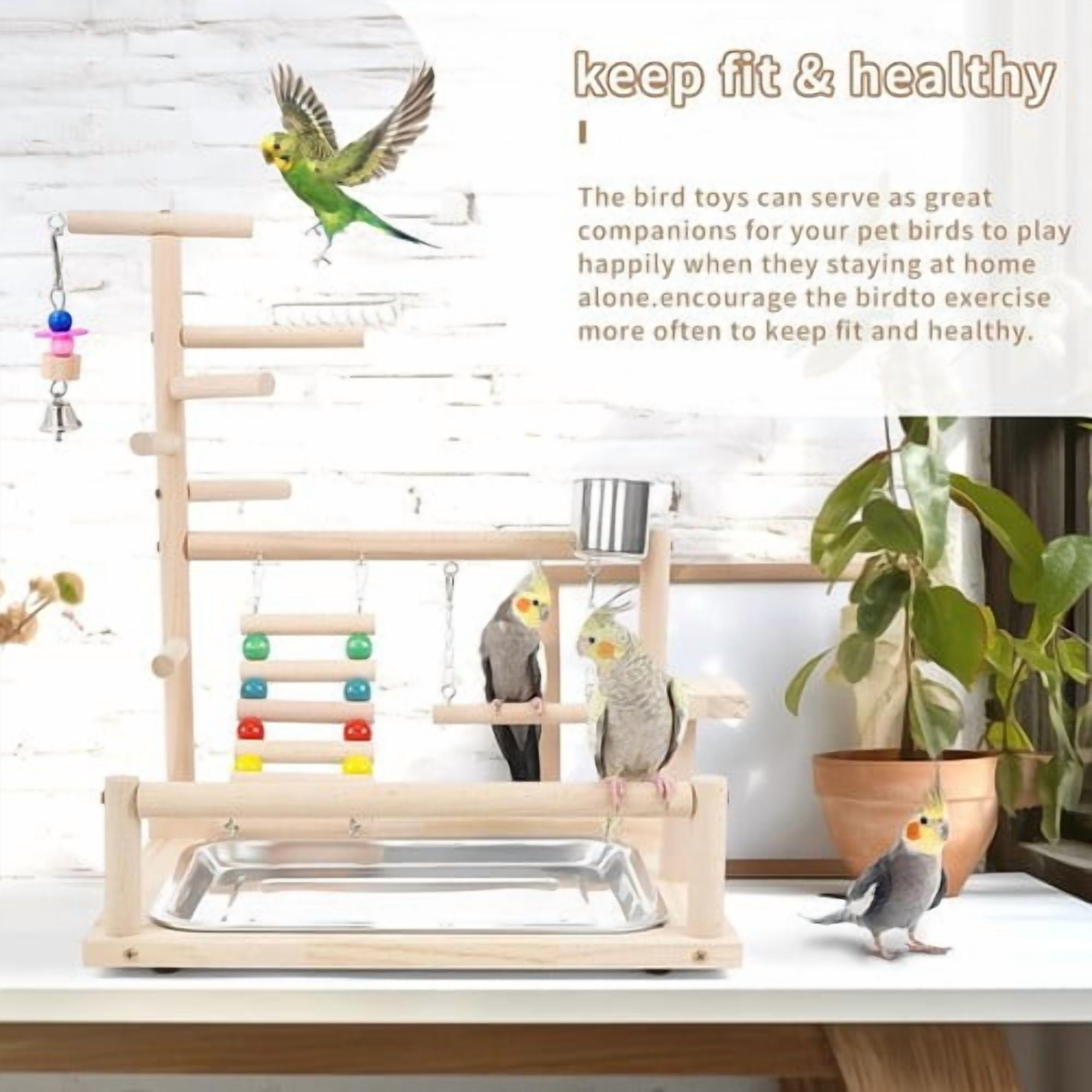 ShadeMart Bird Playstand with Toys, Cockatiel Playground Perch & Gym for Parakeets, Conures, Finches - Includes Ladder, Platform, Easy Assembly