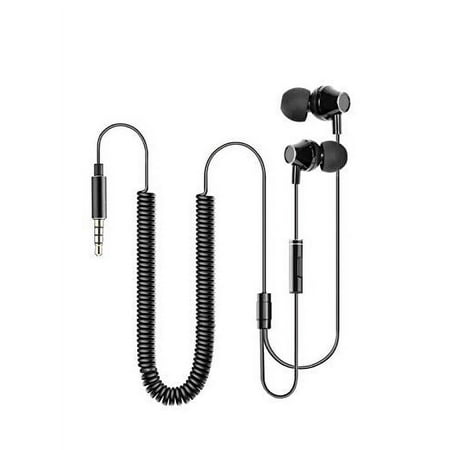 VantInter Extra Long Cord Earbuds, Bass Stereo In-Ear Metal TV Headphones with Extension Coil Cable for Laptop Computer, Conf