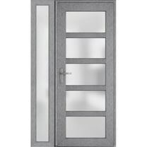 Front Exterior Prehung Metal-Plastic Door Frosted Glass / Manux 8002 Grey Ash / Side Window / Office Commercial and Residential Doors Entrance Patio Garage 48" x 80" Right-hand Inswing