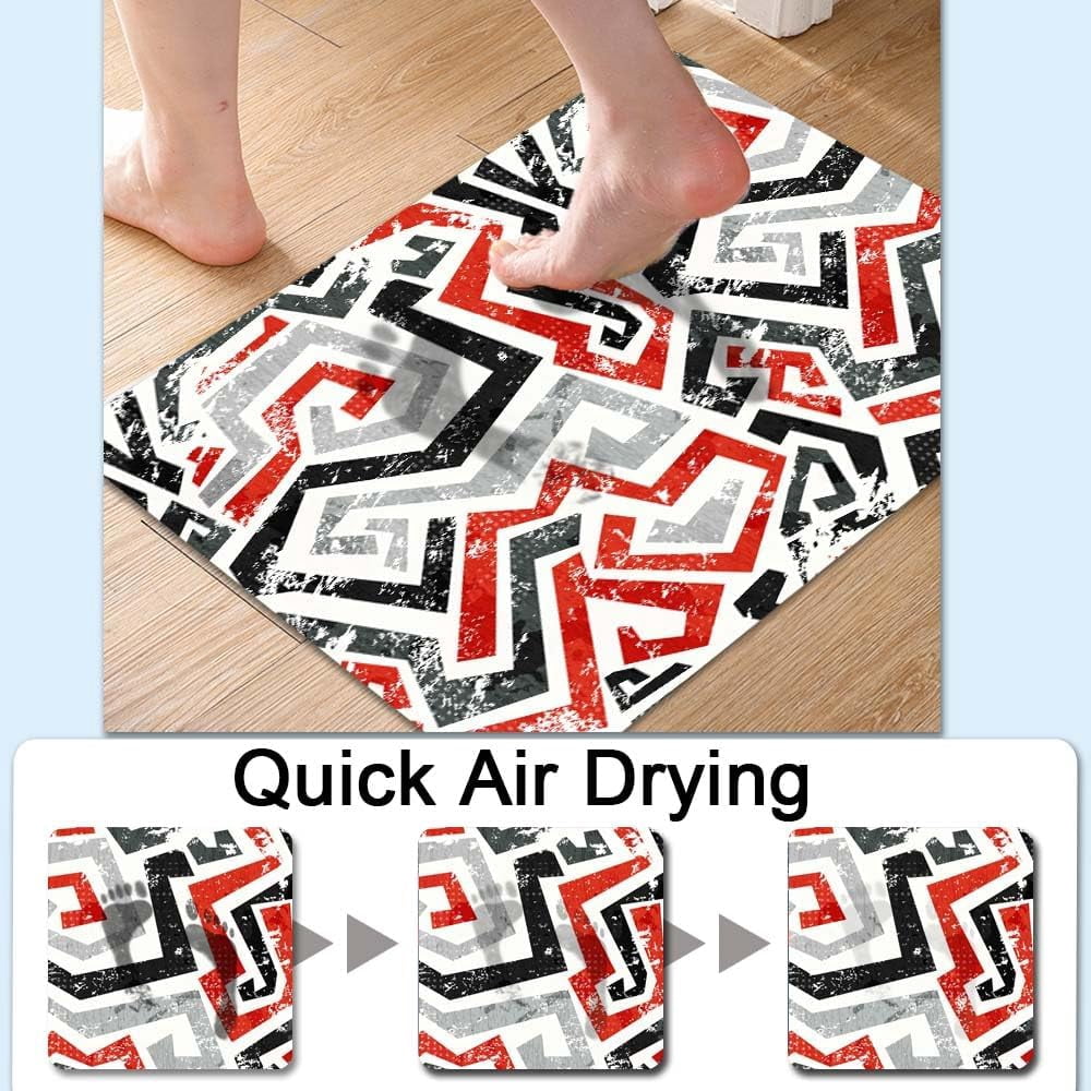Bath Mat Rug,abstract grunge red curved lines Non Slip Quick Dry Super Absorbent Thin Bathroom Rugs Fit Under Door-Easy to clean Bathroom Floor Mats-Shower Rug for Shower Sink Bathtub(17" x 27.5"In)