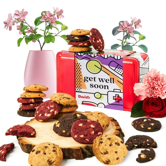 David’s Cookies Get Well DEF29 Soon Mini Cookies 14oz Fresh Baked Assorted Cookie Bites in Chocolate Chip, White Chocolate Chip & Red Velvet - Gourmet Bakery Dessert for Comfort and Recovery