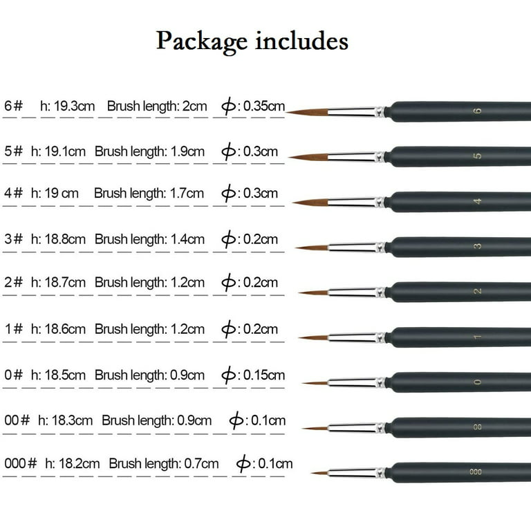 Bosobo Miniature Paint Brushes Detail Set, 6 Pcs Fine Tipped Small Artist Paintbrushes for Acrylic Oil Watercolor Painting, Rock, Micro Model, Nail