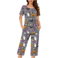 thumbnail image 2 of JOANKDMI 2 Piece Pajama Set Women Classic Ghost and Pumpkin Pattern Breathable Short Sleeve Sleepwear Outfit with Pockets Cute Casual Apparel for Halloween Night Event, S-3XL, 2 of 6