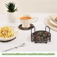 thumbnail image 4 of 6 Pcs Drink Coasters with Holder 3.94in Woven Coasters for Drinks Red Holly Berries Pattern Coaster Set for Protection Table, 4 of 7