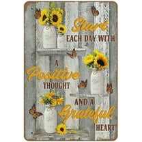 Sunflower A Grateful Heart Vertical Poster Novelty?Retro Metal Tin Sign Home decor Plate Wall Art Farmhouse Sign Living Room Decor Welcome Sign Home Decor Outdoor Decor Painted Sign Varnish 8"x12"