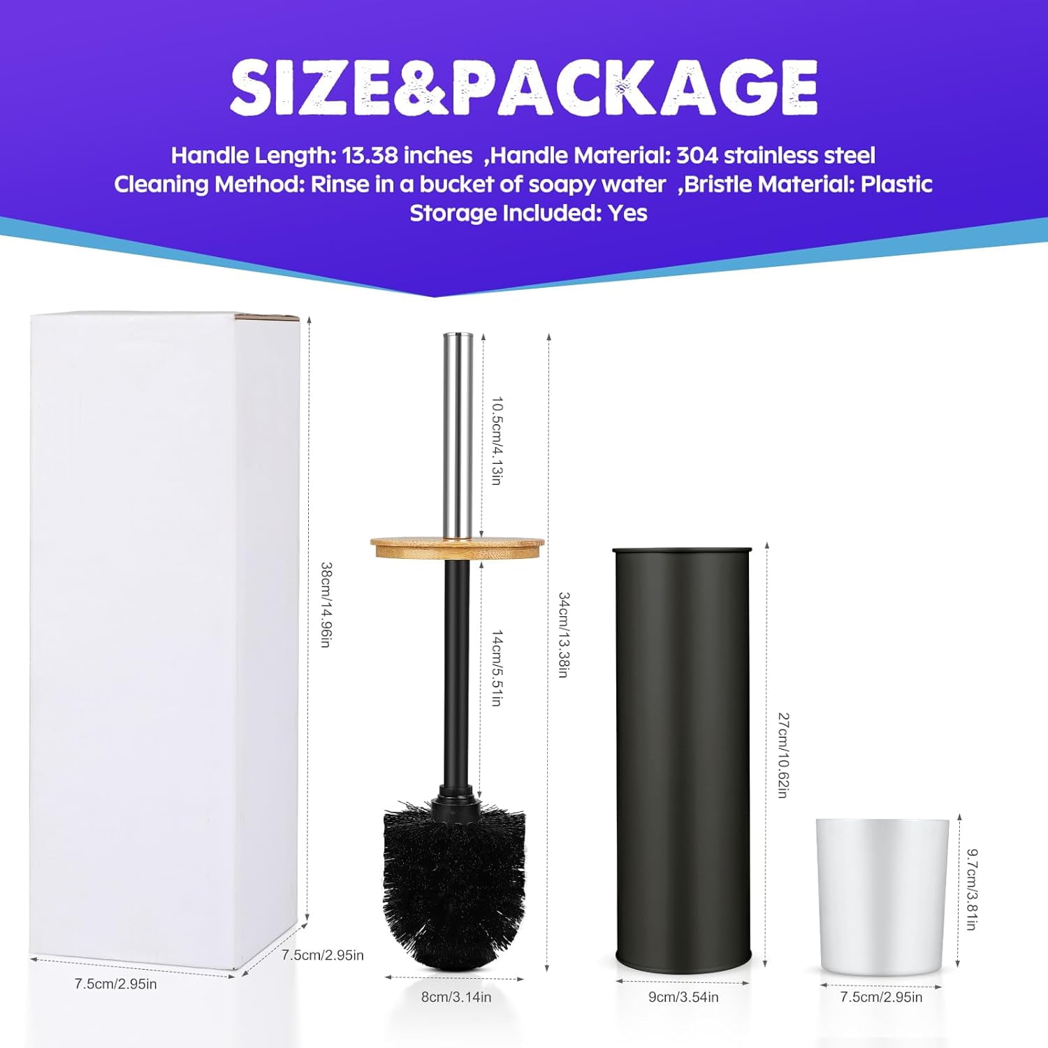 Compact Toilet Brush & Holder Set, Stainless Steel Handle, Deep Cleaning, Durable Nylon Bristles, Splash-Proof Design