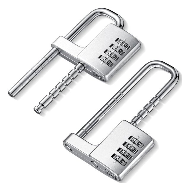 2 cerraduras de combinación de 4 dígitos con código de bloqueo para gabinete, candado ajustable con forma de U para casillero de gimnasio, candado con grillete largo para escuela