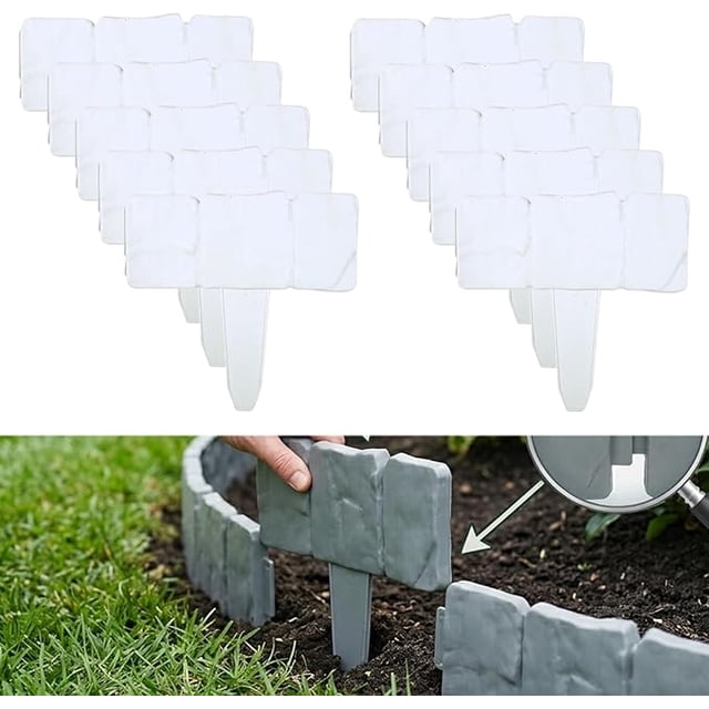 Imitation Stone Garden Fence, DIY Faux Stone Landscape Edging Border for Landscaping, Plastic Retaining Garden Fence, Interlocking No-Dig Decorative Lawn Edging