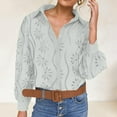thumbnail image 4 of XFLWAM Women's Eyelet Hollow Out Lace Tops Puff Long Sleeve Button Down Shirts Spring Summer Dressy Causal Business Work Out Blouse, 4 of 9