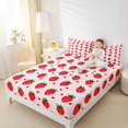 thumbnail image 4 of Homewish Sweet Cartoon Strawberry Twin Sheet Sets,Polka Dots Twin Fitted Sheet,Pink Red Flat Sheet For Princess,Microfiber Bedroom Decor,3 Pieces, 4 of 7