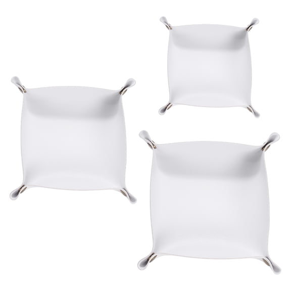 Uxcell 3pcs PU Leather Valet Tray Unisex Folding Mini Small Big Catchall Tray, White