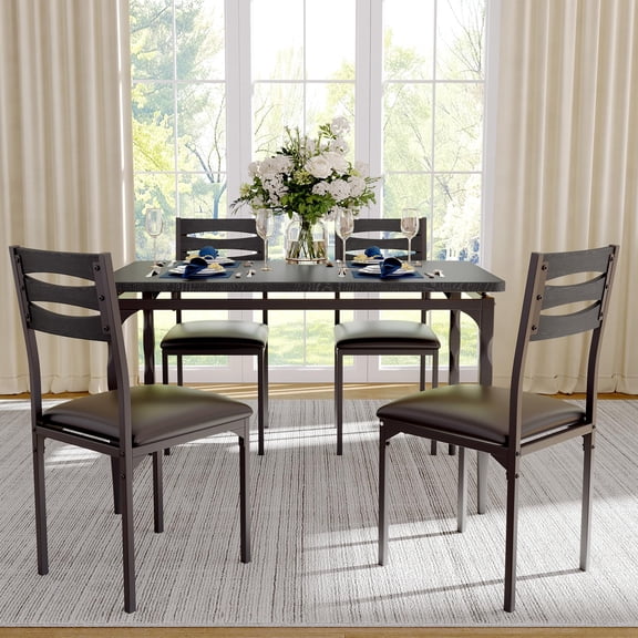 Juego de Mesa de Comedor de 5 Piezas para 4, Juego de Mesa de Cocina de 43" con Pata en Espiral, Mesa de Desayuno Que Ahorra Espacio