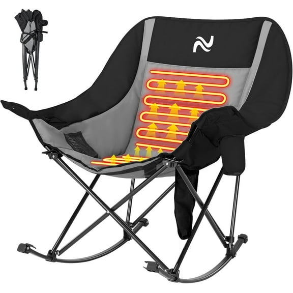 Lilypelle Portable Oversized Rocking Camping Chair for Adults, Fully Padded Folding Outdoor Lawn Chair with Cooler Bag & Side Pocket, Recliner Chair for Camp, Patio, Backyard, Loads up to 400 lbs