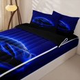 thumbnail image 3 of Manfei Speed Car Zipper Twin Comforter Sets with Fitted Sheet and 2 Pillowcases,Navy Blue Neon Light Print Zipper Bedding Set,Black Reversible,4pcs, 3 of 8