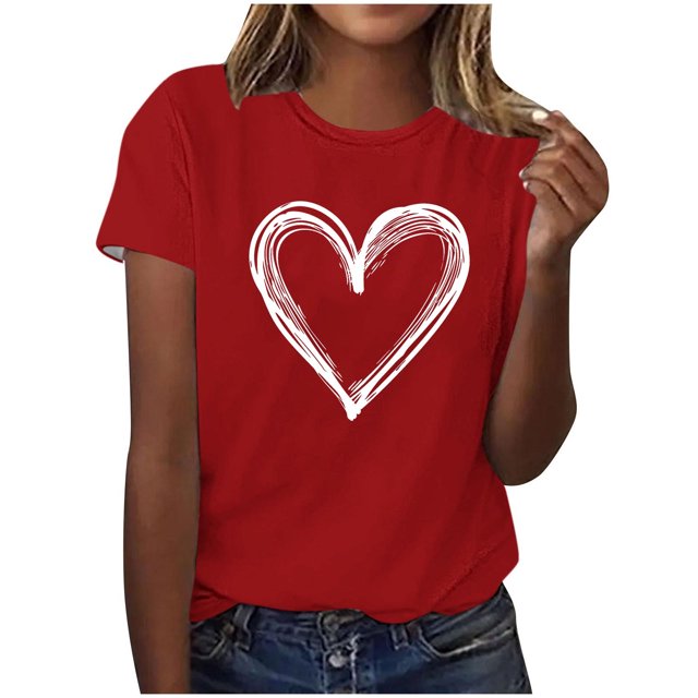 Hyknon Hauts pour Femmes Été Mode Imprimé Amour Décontracté Manches Courtes Chandail-Over Doux Polyvalent pour Sortir