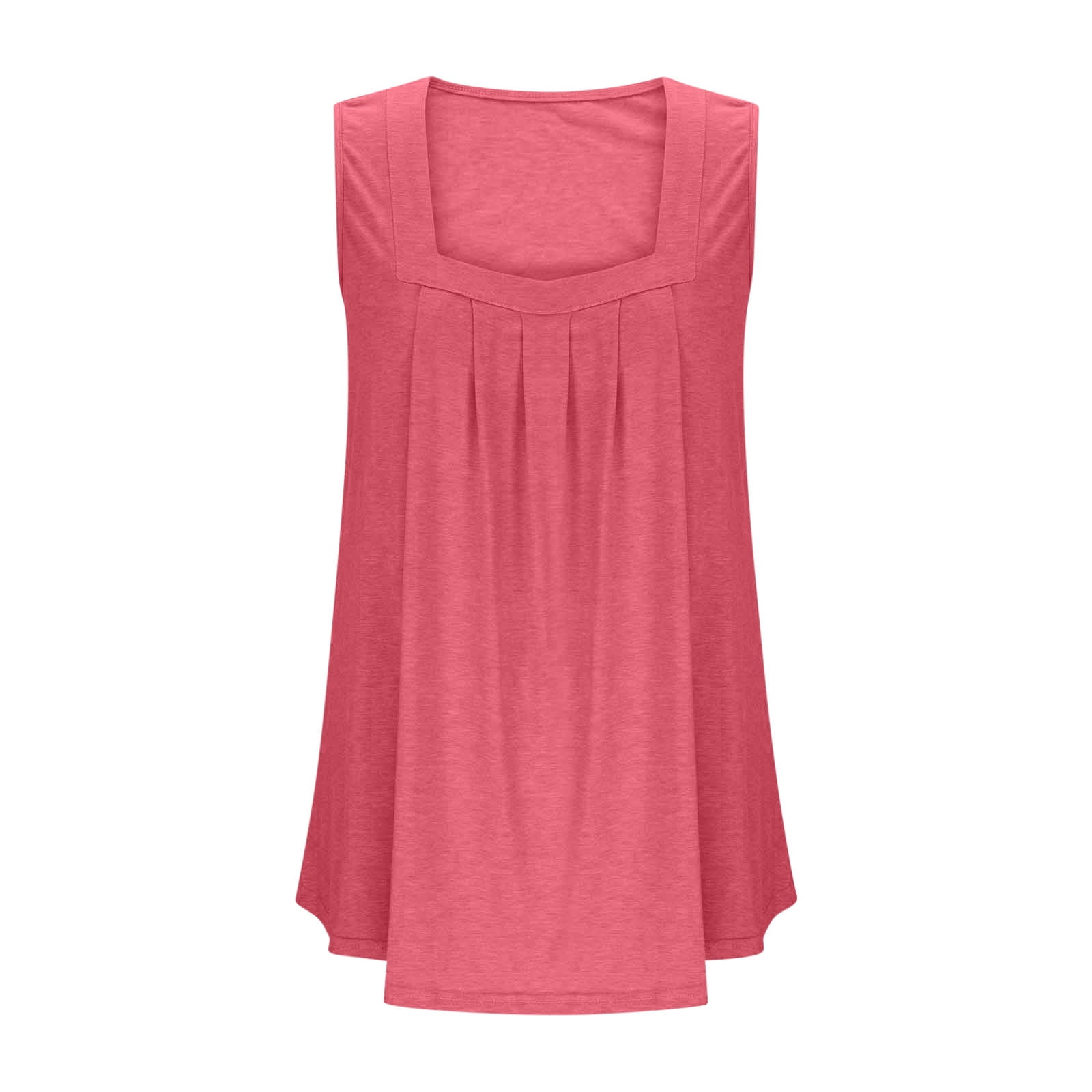 Plus Size Pleated Square Neck Tank Top – Loose Fit Summer Sleeveless Blouse, Pink, Size 3XL