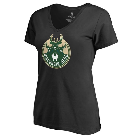 Women's Black Wisconsin Herd Primary Logo V-Neck T-Shirt