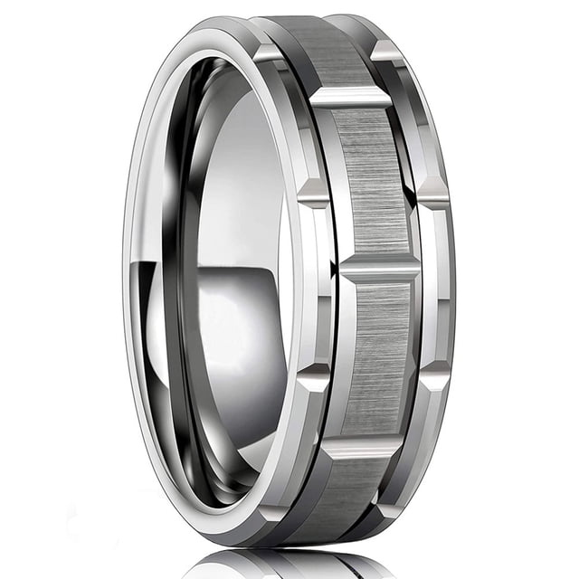 Anillo de acero inoxidable negro de Color plateado para hombre a la moda, anillo multifacético con ranura para hombre y mujer, anillo de compromiso, regalos de aniversario Dengxun unisex