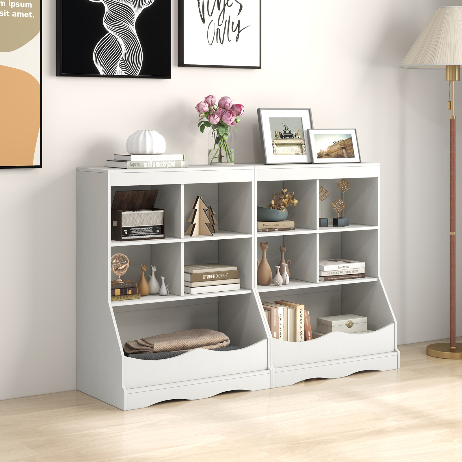 Giantex Kids Toy Storage Organizer, Wooden Organization w/Anti-Tipping Device, White