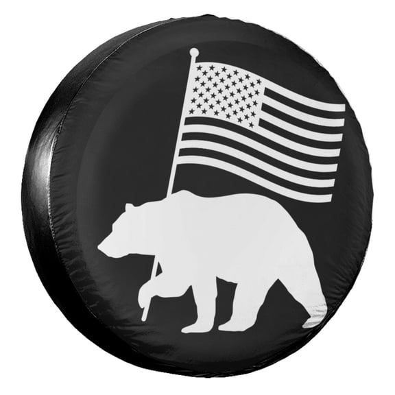 KAKALAD Bear american flag 7 Spare Tire Cover Universal Vehicle Accessories Buckle Car Tools 14”in
