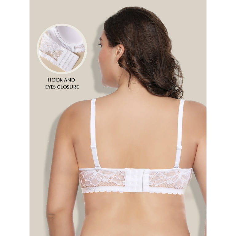 Deyllo Women's Push Up Strapless Bra Plus Size Lace Underwire Full Coverage  Multiway Invisible Bras,White 36DD
