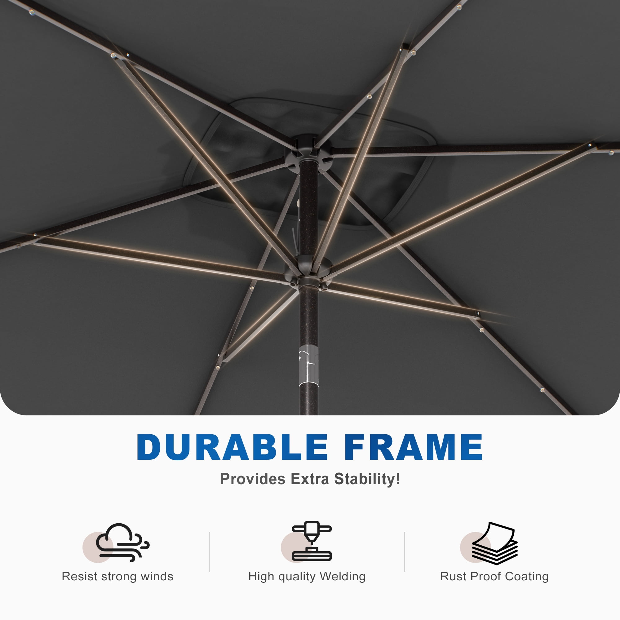CHYVARY 10 x 6.5ft LED Outdoor Patio Umbrella Rectangular Outside Table Umbrella for Deck, Poolside and Patio, Cold Gray