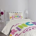 thumbnail image 4 of Ambesonne Feminine Quilted Coverlet 2 Pcs, Little Cartoon Words, Twin Size, Fuchsia Green, 4 of 5