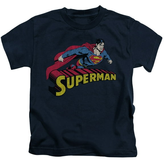 Trevco Sportswear SM1502-KT-3 Superman Flying Over Youth Short Sleeve T-Shirt, Navy - Small