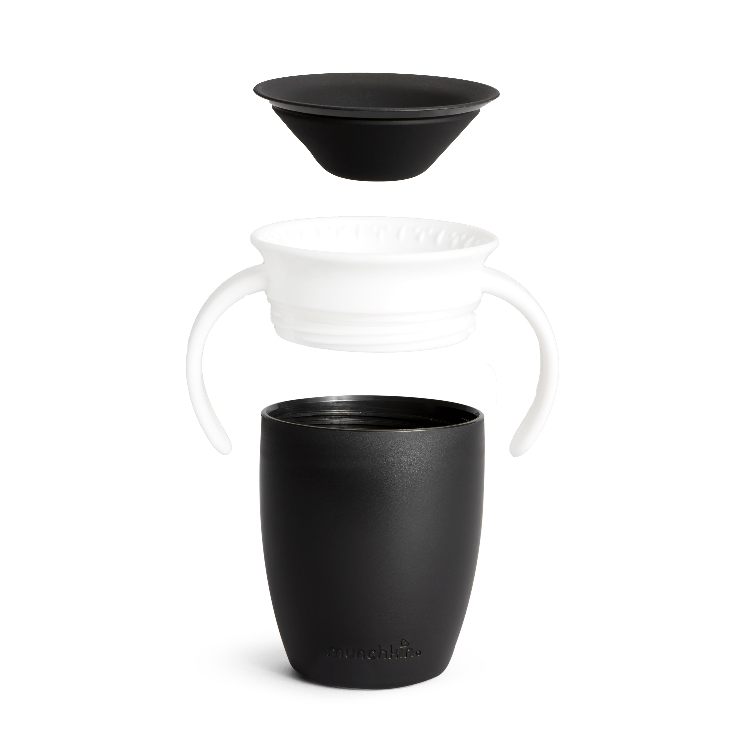 Munchkin® Miracle® 360° Spoutless Trainer Cup with Handles, 7 oz, White/Black, Unisex, 2 Pack